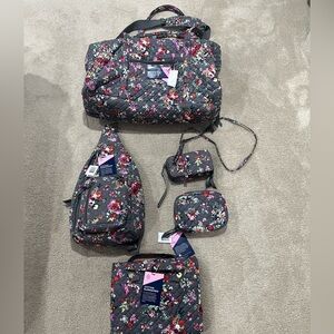 Vera Bradley Hope Blooms Gray Travel Set NWT except Crossbody purse